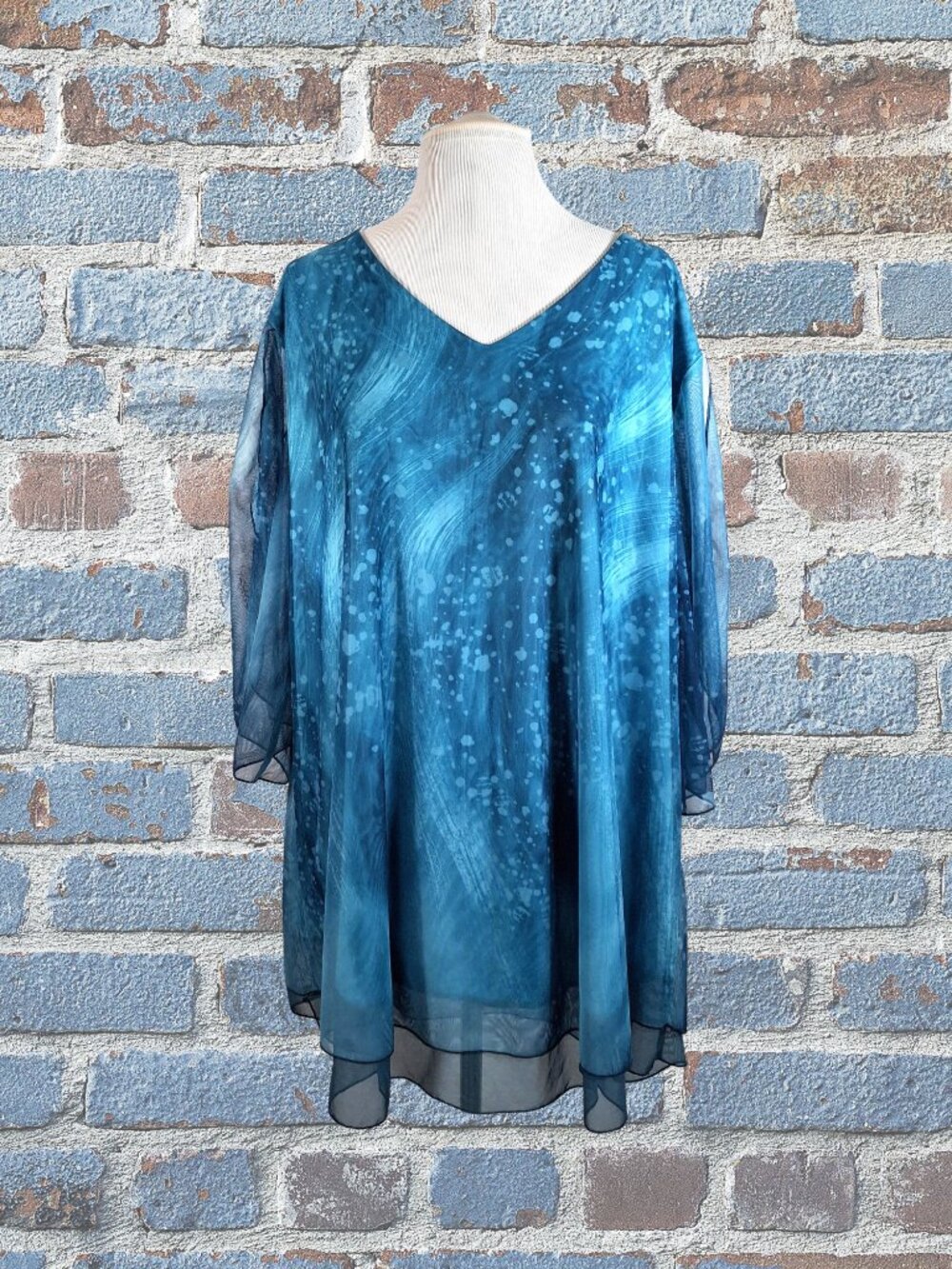 Sese Code Code Ladies Top Size 3XL Blue Sheer Overlay